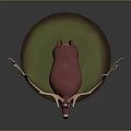 Red Deer with Large Antlers 3D Model Standing on Green Base Against Dark Background