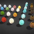 Colorful Decorative Easter Eggs With Rabbit And Chick Artwork Designs 3d model