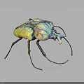 Vibrant Green Blue Golden Metallic Textured Beetle With Long Antennae And Legs