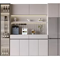 Elegant Modern Wine Cabinet With Glass Doors Wine Bottles And Lighting In Kitchen Interior