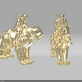 Golden Warrior Riders On Mechanical Tiger Creatures Detailed Armed Figurine Models
