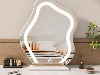 Lighted Vanity Mirror For Bedroom With Skincare Products Aromatherapy And Green Plant 3d model