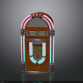 Vintage Red Wooden Jukebox With Neon Lights And Retro Classic Design