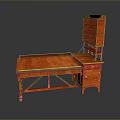 Reddish Wooden Functional Desk With Spacious Top Drawer And Upper Shelf Unit
