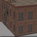 Red Brick Building with Dublin Ice Sign Arched Doorway Roof Billboard and Windows