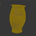 Hand Carved Brown Pottery Sculpture With Decorative Patterns Handle Orange Stripes And Claw Like Base