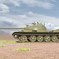 Military Green Tank With Long Cannon On Muddy Ground Under Blue Sky
