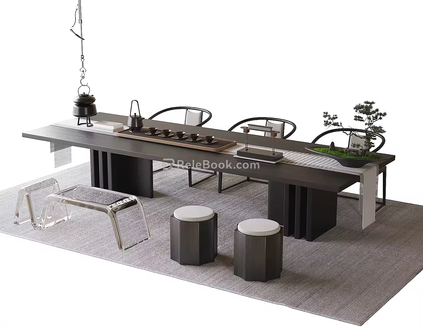 Modern tea table and chair combination 3d model