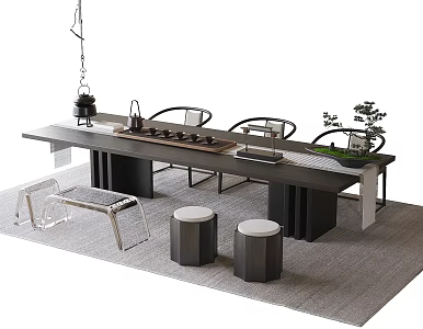 Modern tea table and chair combination 3d model