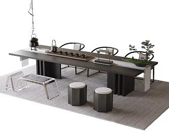 Modern tea table and chair combination 3d model