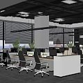 Modern Public Office Space With Open Layout Office Desks Chairs Green Plants And Large Windows