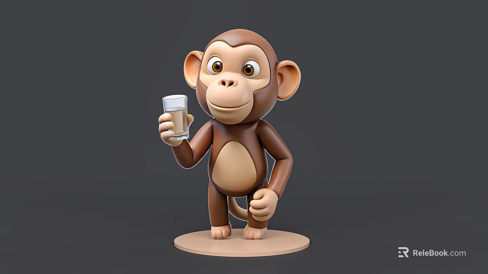 Cute 3D Cartoon Reptile Holding Glass Cup On Round Base Stand 3d model 
