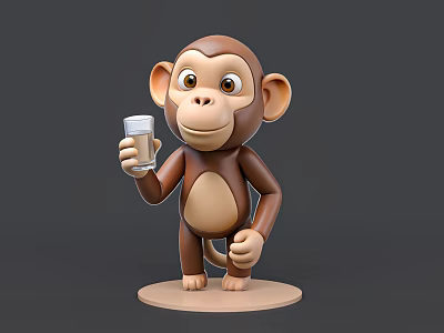 Cute 3D Cartoon Reptile Holding Glass Cup On Round Base Stand 3d model