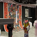 Traditional Chinese Costumes Exhibition With Decorative Paintings Opera Masks And Cultural Display Area