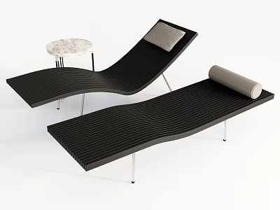 Modern Black Lounge Chairs With Wavy Design Marble Side Table And Cushions 3d model