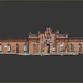 Red Brick Classical Building Facade With Symmetrical Windows And Decorative Top