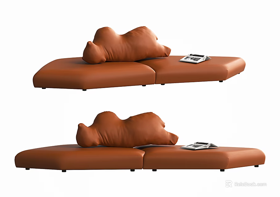 Modern Brown Sectional Sofa with Irregular Shaped Cushions and Magazine 3d model 