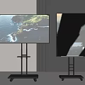 Two TVs on Rolling Stands Showing Ocean and Mountain Scenic Screen Views