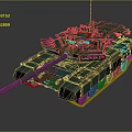 Military Green Tank with Long Cannon Tracks Turret and Antenna Features