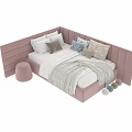 Modern Upholstered Kids Bed With Soft Blanket Pillows Stool And Multiple Colors 3d model