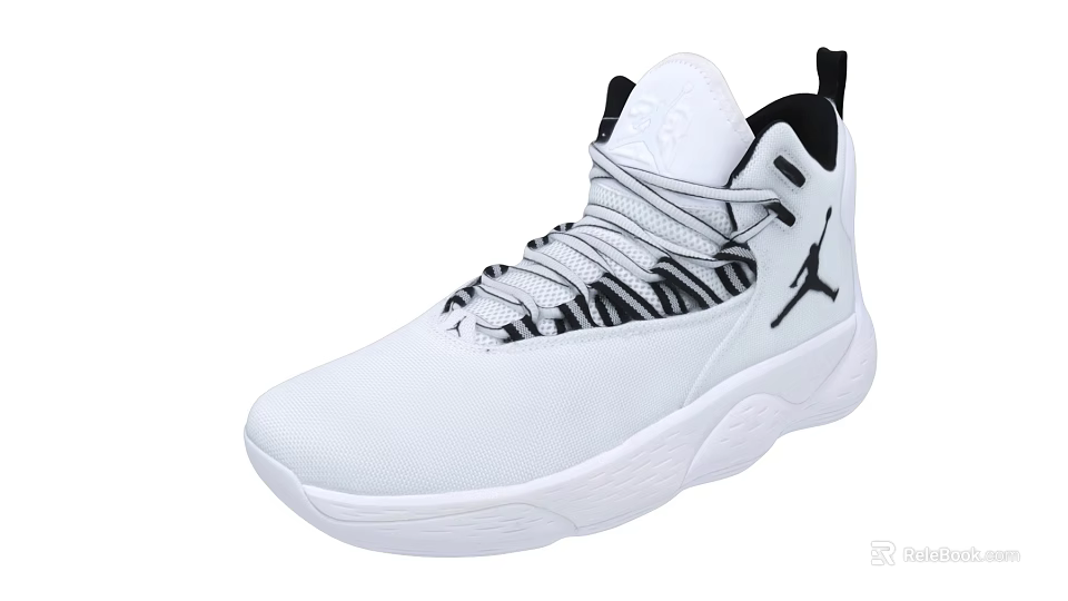 White High Top Basketball Shoes With Black Jordan Logo And Mesh Upper Design 3d model 