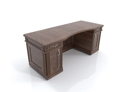 Elegant Classic Brown Wooden Home Office Desk With Drawers And Storage Cabinets 3d model