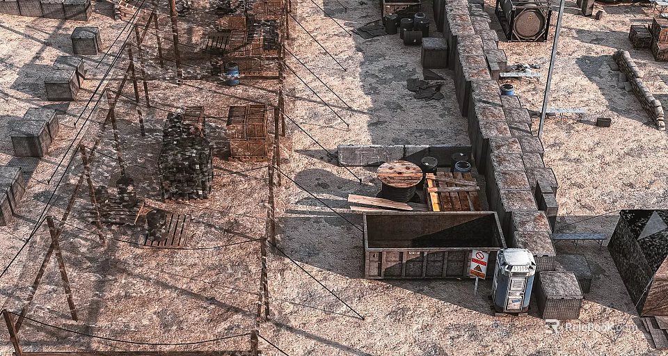 Abandoned Construction Site Featuring Truck Wooden Crates Bricks Metal Frames Dirt And Shadows 3d model 