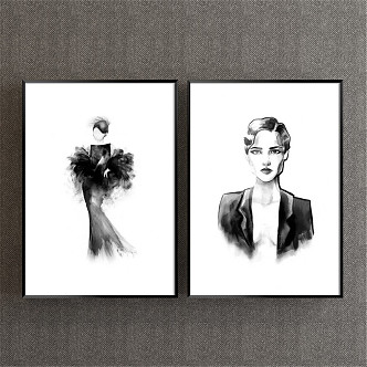 Modern Figure Painting Simple Black and White Commercial Space Figure Decorative Painting 3d model