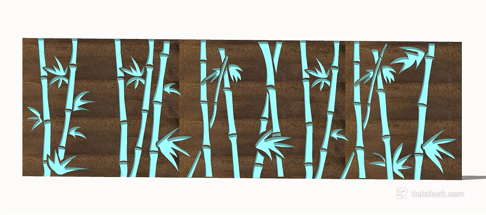 Blue Bamboo Stems And Leaves Pattern On Brown Decorative Background 3d model