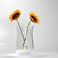 Decorative Ornament Set With Transparent Vase Two Sunflowers And Small Bottom Granules