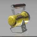 Vintage Yellow Equipment With Wooden Handle And Metal Frame Stand Base
