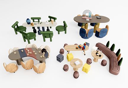 Modern Children's Table and Chair Children's Casual Table and Chair Game Table and Chair Small Low Stool 3d model