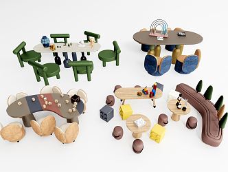 Modern Children's Table and Chair Children's Casual Table and Chair Game Table and Chair Small Low Stool 3d model