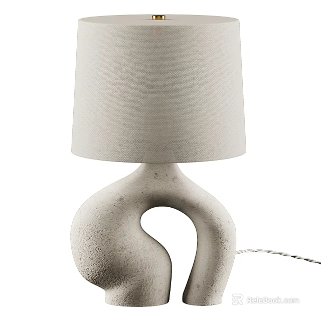 Modern Minimalist Table Lamp With Curved Sculptural Textured Ceramic Base And Beige Fabric Shade 3d model 