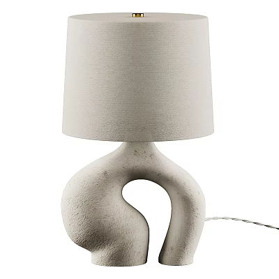 Modern Minimalist Table Lamp With Curved Sculptural Textured Ceramic Base And Beige Fabric Shade 3d model