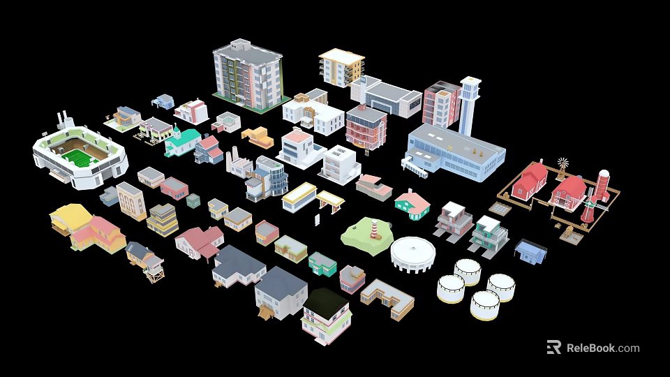 Modern Mixed Use Commercial Complex With Diverse Architectural Buildings And Facilities 3d model