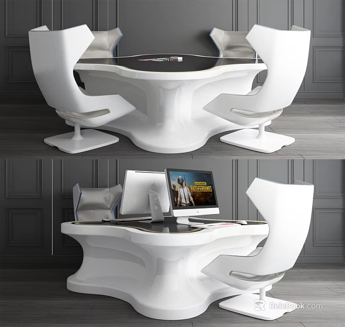 Modern White Play Equipment With Unique Table Design And Interactive Seats For Kids 3d model 