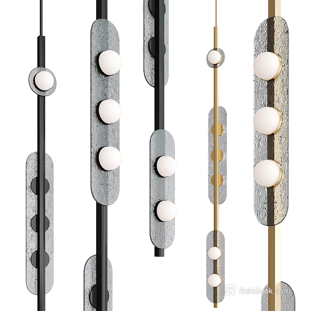 Assorted Modern Wall Lamps with Round Globe Details and Textured Metallic Frames 3d model