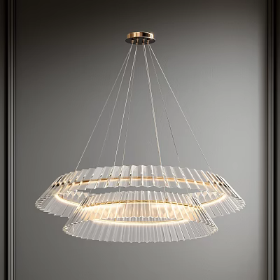 Modern Transparent Multi Layer Ring Chandelier With Warm Light And Metal Hanging Wires 3d model