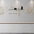 Cute Cat Wall Decor with Hello Have a Nice Day Text and Daisy Design 3d model
