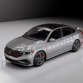 Silver Modern Sedan With Two Tone Roof Sporty Wheels And Red Brake Calipers