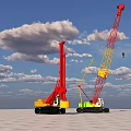 Red And Yellow Green Crane Functional Vehicles Operating Under Blue Sky With White Clouds