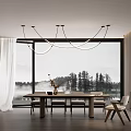 Modern Restaurant Interior Design With Open Layout Large Windows Wooden Dining Table And Chandelier