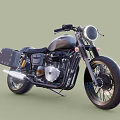 Vintage Black Motorcycle With Spoke Wheels Headlight Exposed Engine And Leather Saddlebag