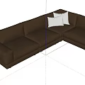 L Shaped Sofa Set With Brown And Blue Colors And Comfortable Cushions 3d model