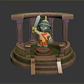 Man in Roman style helmet holding sword on platform with columns and steps