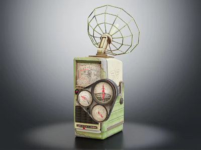 Classic Vintage Radio with Green Body Mesh Antenna Knobs and Dials 3d model