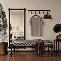 Full-length mirror shoe-changing stool bench clothes rail 3d model