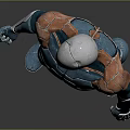 Futuristic Humanoid Character In Blue Copper Metallic Armor With Muscular Build Design