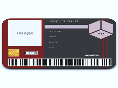 Practical Red Black Identification Pass With Personal Info Barcode And IN RAID Logo 3d model